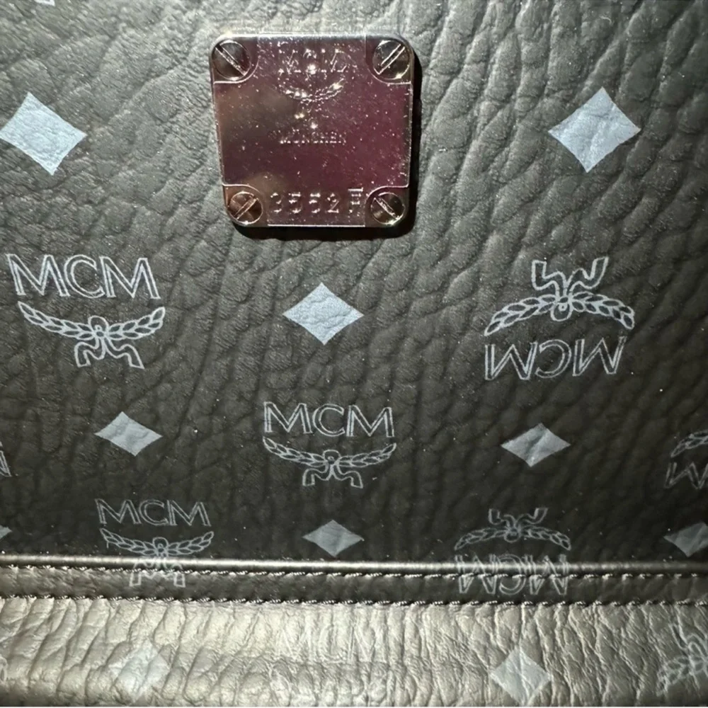 MCM Stark Monogram Logo Black Visetos Canvas Leather Small Studded Backpack